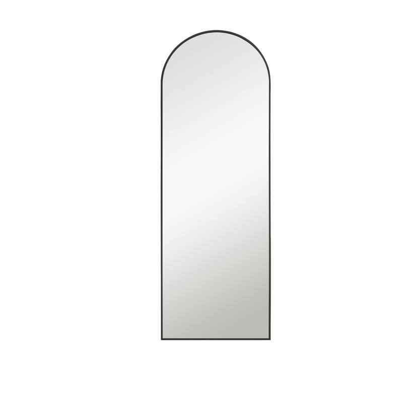 Aluminum Fine Edge Right Angle Arched Black Full Length Mirror with Stand - 64"x21"