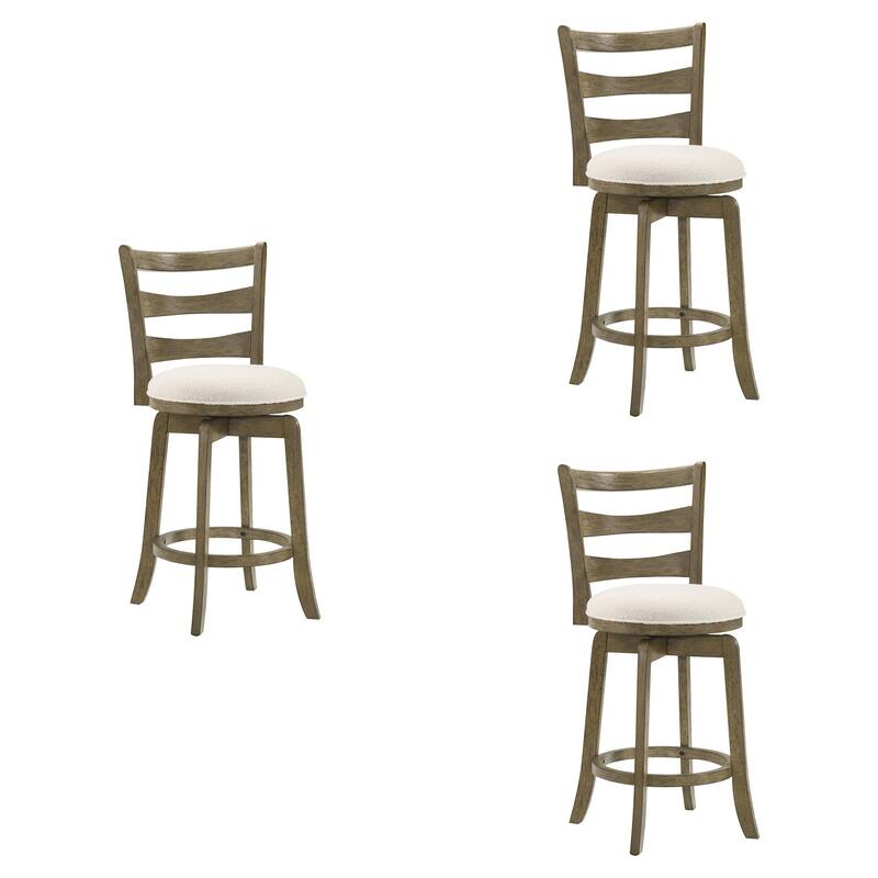 Melindra White Boucle Swivel Bar Stool, Upholstered Counter Stool with Solid Wood Legs - Set of 3 - Putty Brown - Counter Height