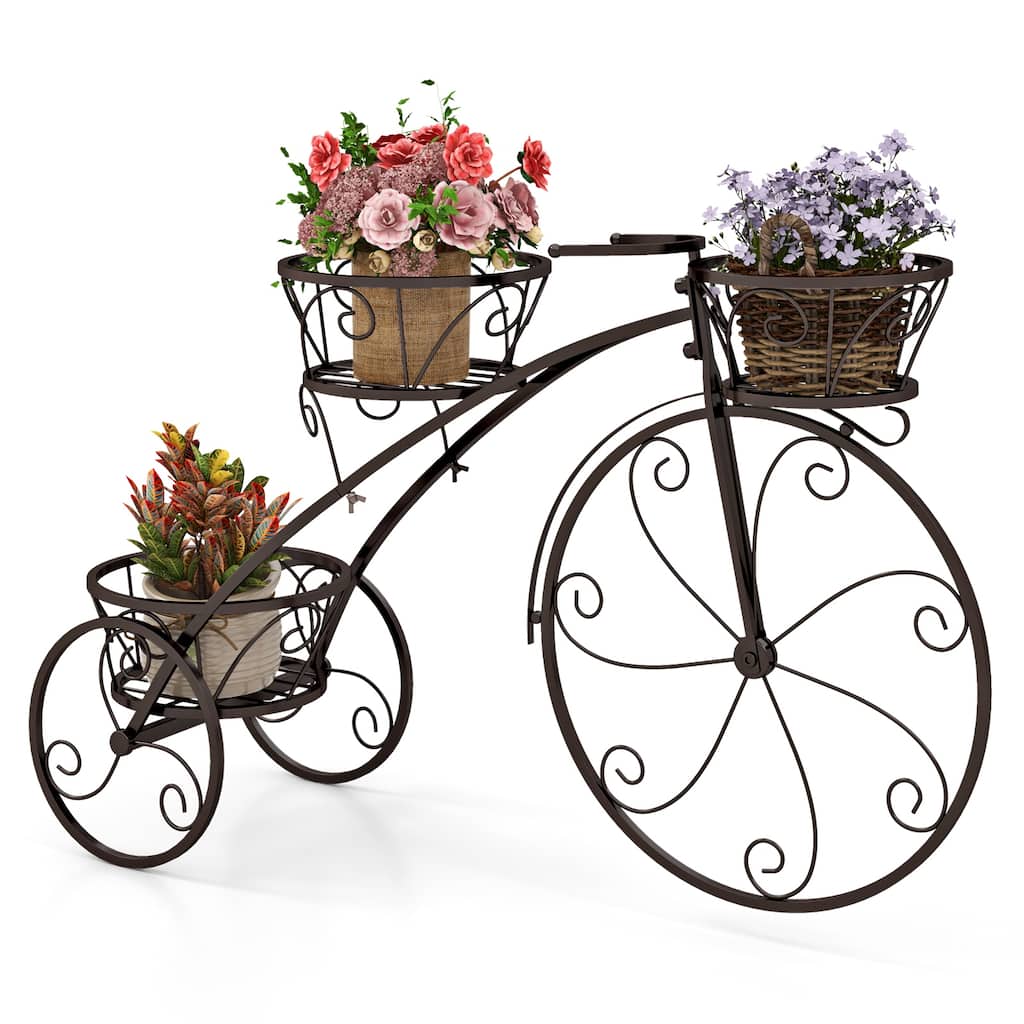 Gymax 3-Tier Bicycle Plant Stand w/ Hollowed Baskets Metal Flower Pot