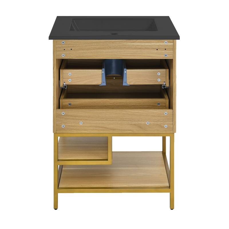 Carre 24 In. White Oak Bathroom Vanity With Black Ceramic Sink Top