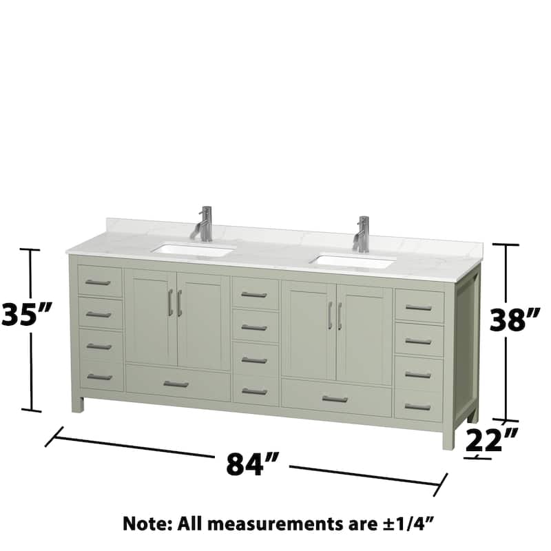 Sheffield 84-inch Double Vanity, Single Hole Quartz Top, Med Cabinets