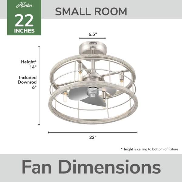 dimension image slide 0 of 2, Hunter 22 inch Bridgette Fandelier Ceiling Fan w/ Light, Remote - Modern, Industrial, Farmhouse - Small Spaces