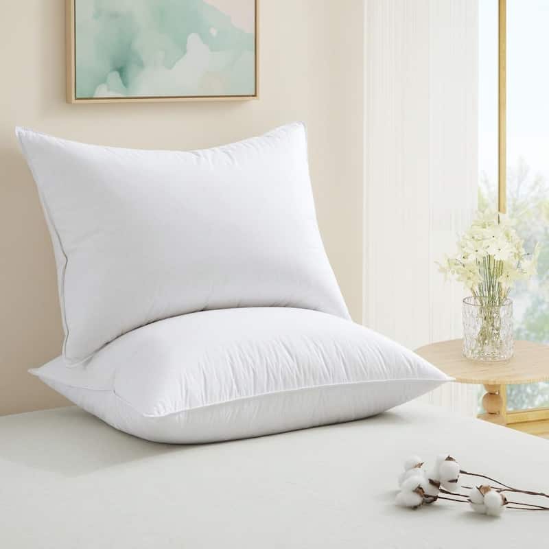 2 Pack 300TC White Down Medium Support Bed Pillows for Side & Back Sleepers with 100% Cotton Fabric