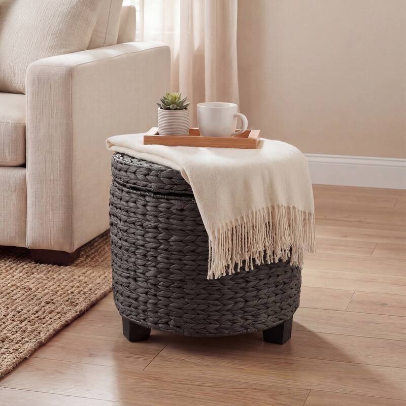 happimess Addie 17.72" Handwoven Water Hyacinth Storage Ottoman with Lid