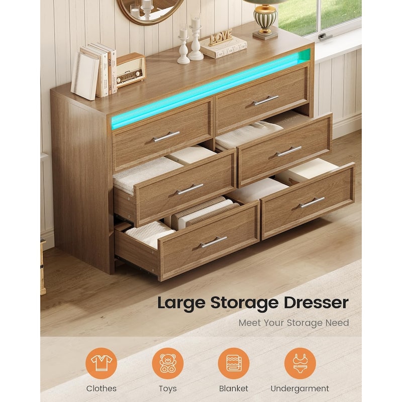 Dresser for Bedroom with Drawers Mid-Century Modern Dresser 3 Color Lights