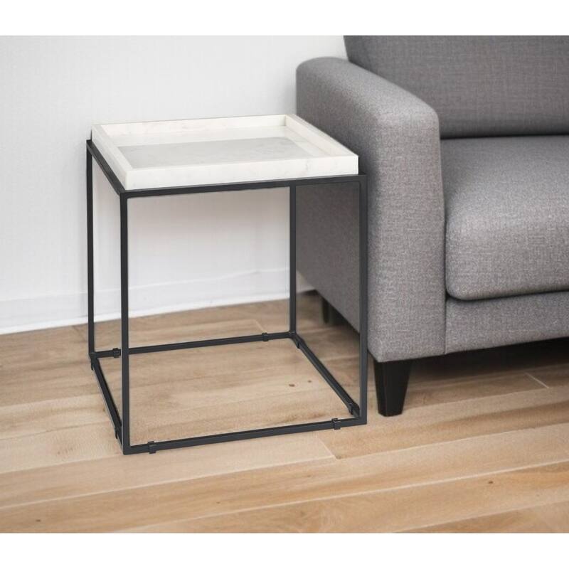 HomeRoots 20" White and Black Marble and Metal Square Frame End Table - 18' X '20' X '18 - White - Marble