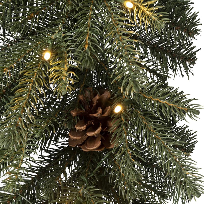 Glitzhome Pre-Lit Greenery Pine Cone Christmas Wreath with Warm White LED Light