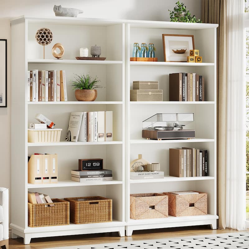 5-Tier White Bookshelf 70-Inch Tall Wooden Bookcase for Home Office