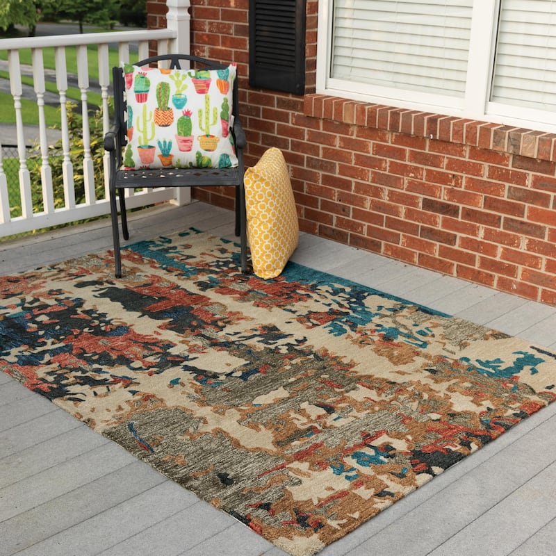 Alora Decor Vivid Beige, Teal, Rust, and Grey Hand-tufted Abstract Rug - 7'6" x 9'6" - Beige/Multi