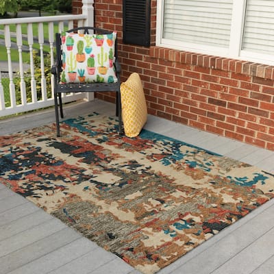 Alora Decor Vivid Beige, Teal, Rust, and Grey Hand-tufted Abstract Rug