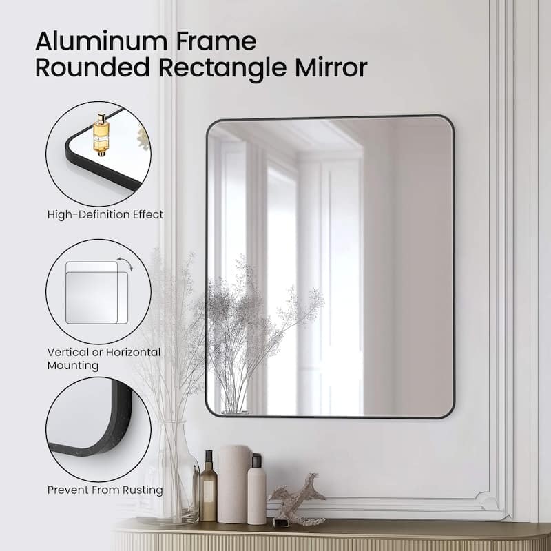 30 x 36 Inch Shatterproof Wall Mount Metal Frame Mirror