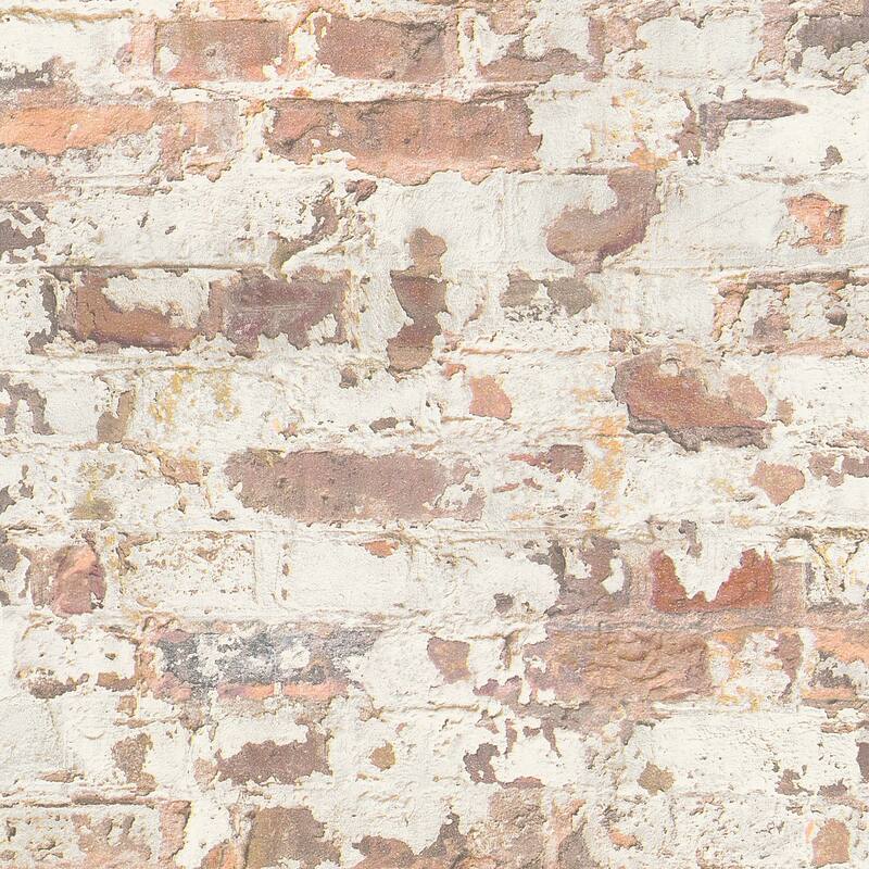 Galerie Wallcoverings Bricks and More Collection Distressed Industrial Brick Matte Finish Vinyl on Non-woven Wallpaper Roll - 33-feet long x 21-inches wide - Red/White