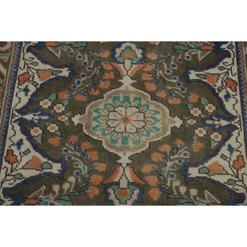 Hand Knotted Oriental 100% Wool Carpet Traditional Floral Green Tabriz Area Rug - 4' 10'' X 3' 3''