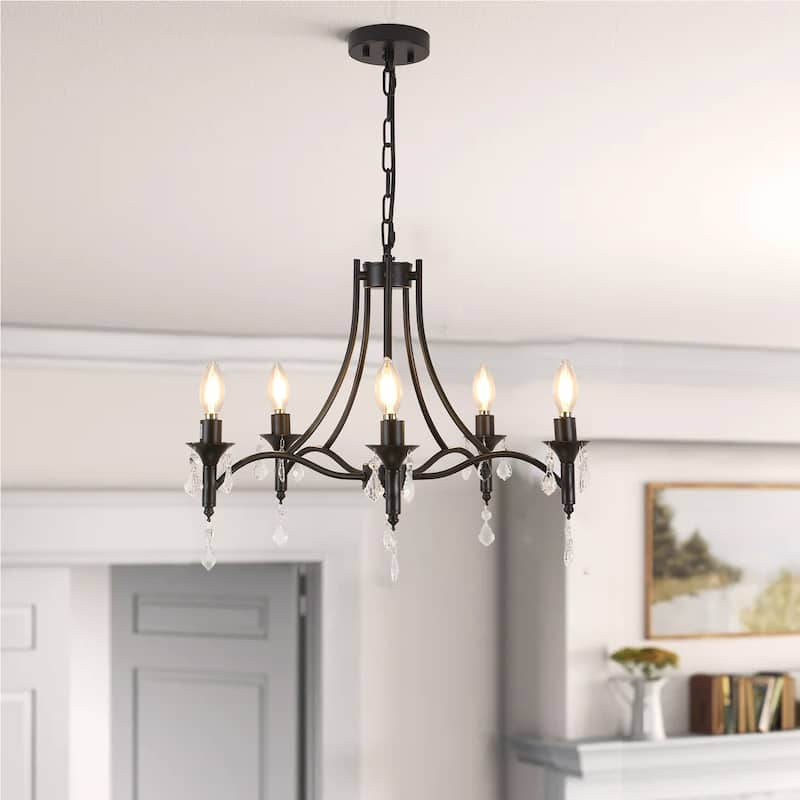 5 - Light Dimmable Classic / Traditional Chandelier - Matte Black - Matte Black