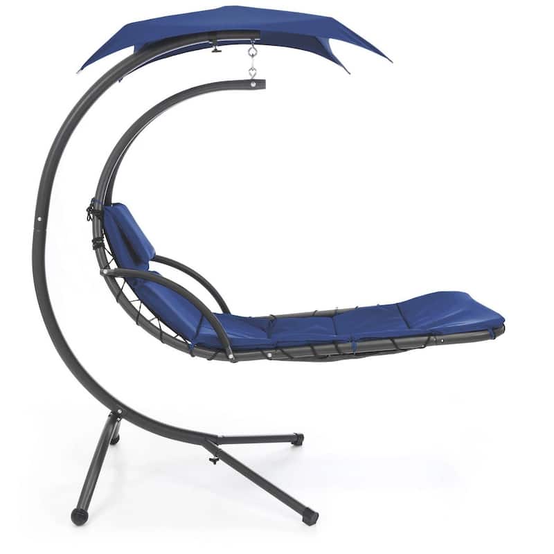 Polyester Hammock Chair Porch Swing with Canopy and Cushion - 73"(L) × 46"(W) × 78"(H)