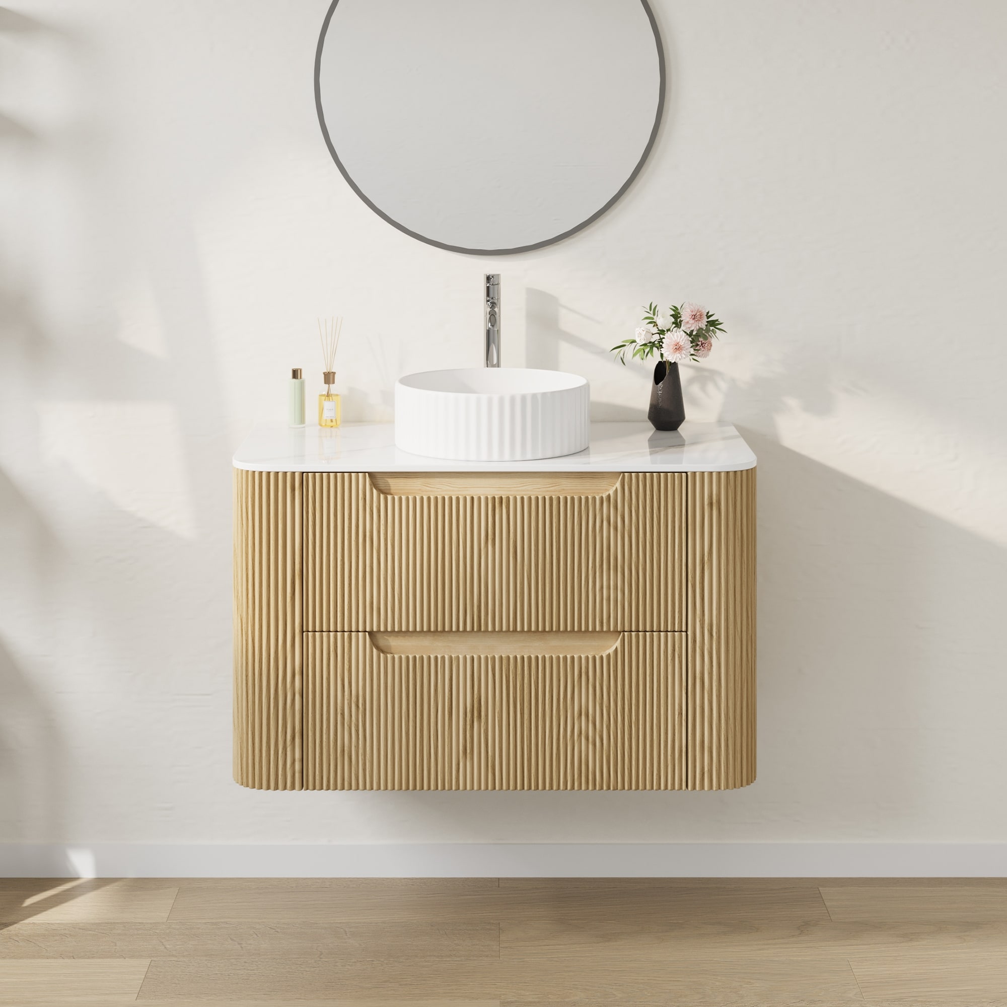 36 Floating Bathroom Vanities with Single Sink,Natural Wood Texture