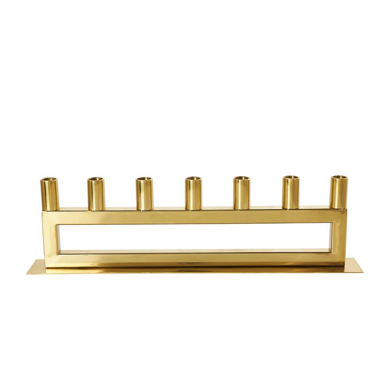 Gold Stainless Steel Metal 7 Candle Candelabra with Rectangular Frame