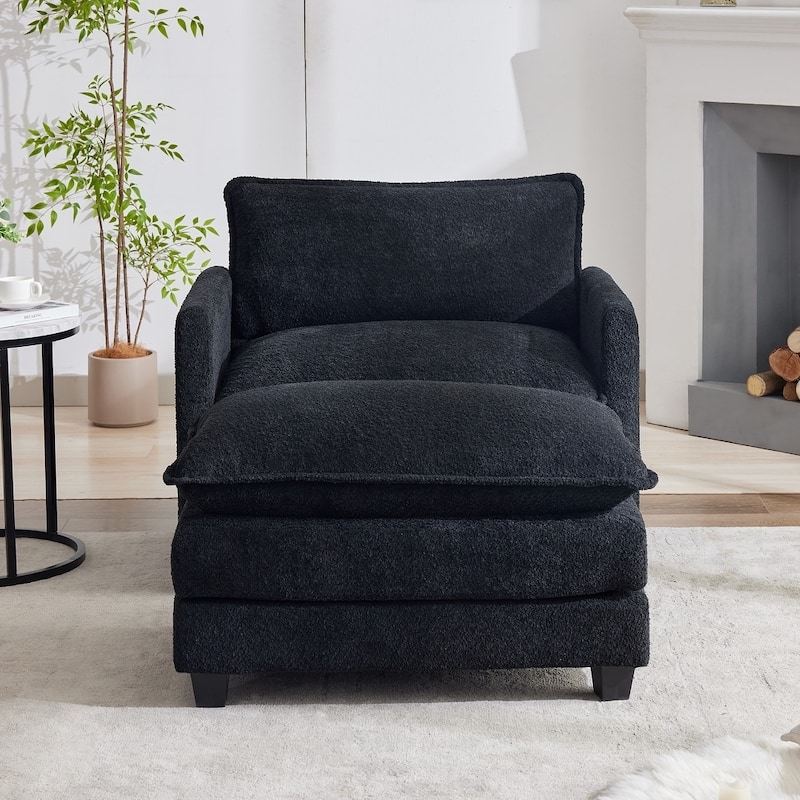 4-Seat Modular L-Shaped Corner Sectional Sofa with Ottoman, Soft Chenille Upholstery and Deep Seating for Living Room