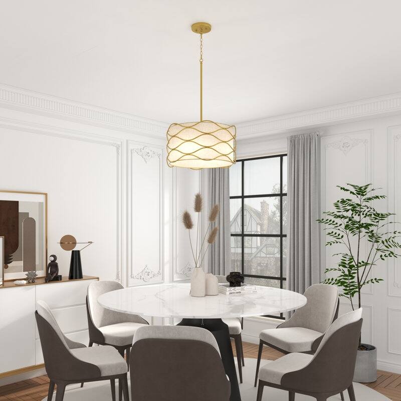 Acroma 4-light Modern Wave Frame Drum Chandelier with Fabric Shade