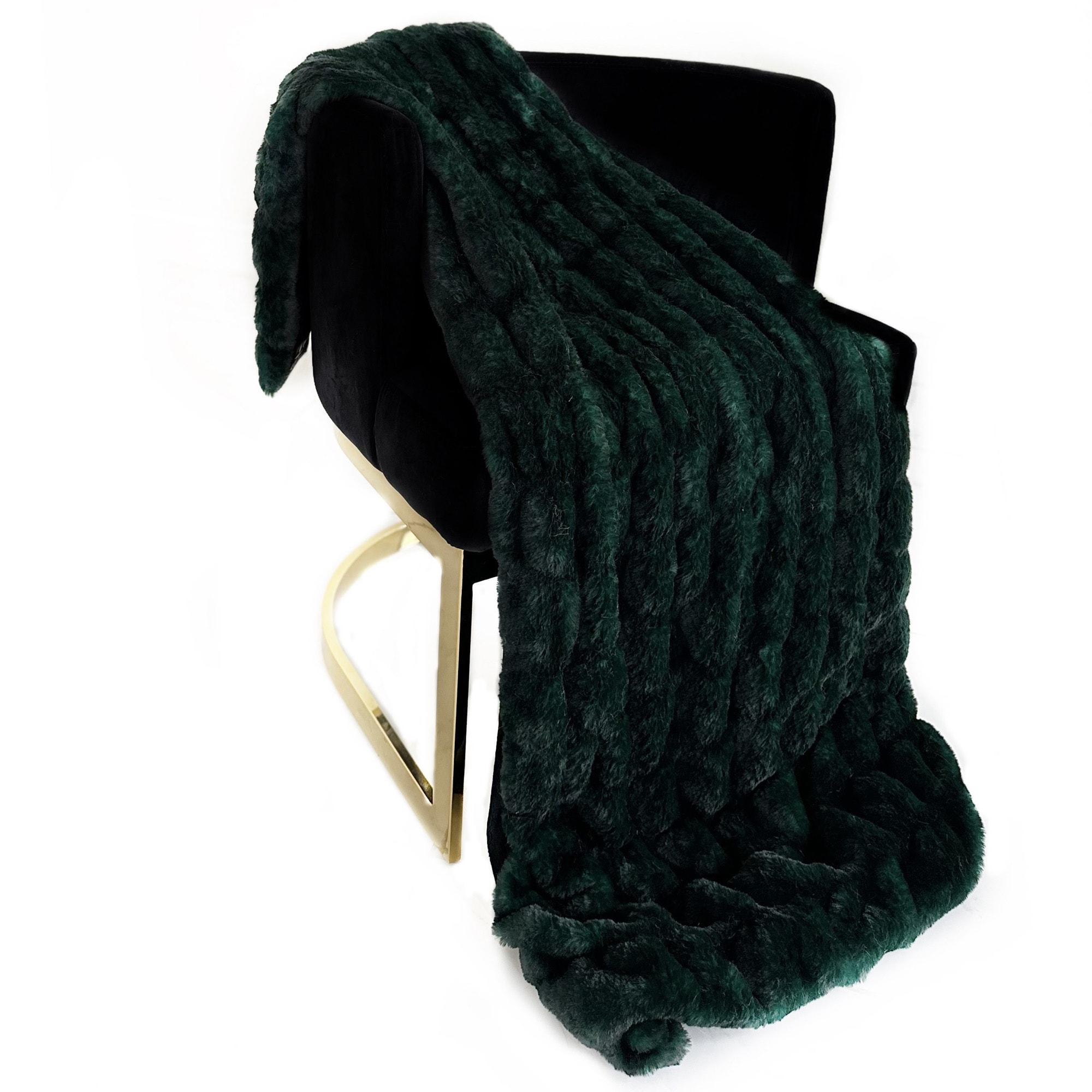 Plutus Emerald Green Plush Pelt Faux Fur Luxury Throw Blanket On