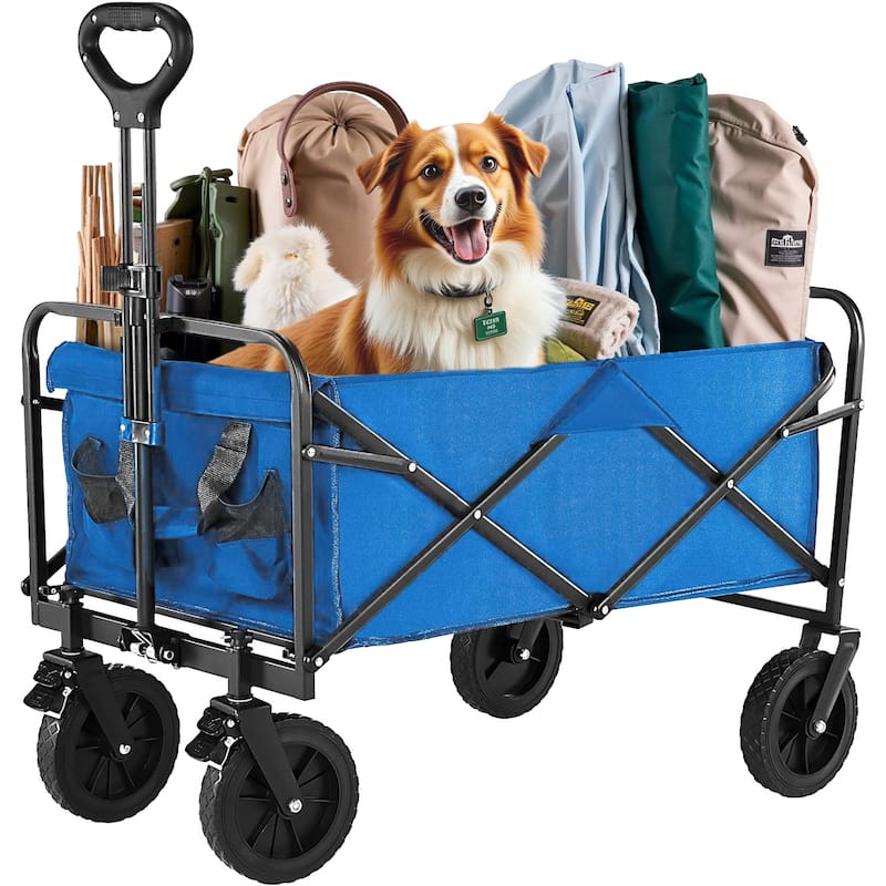Outdoor Large Capacity Collapsible Foldable Wagon Cart Garden Cart with All-Terrain Wheels-35IN - 20.5"D x 33.3"W x 38.9"H
