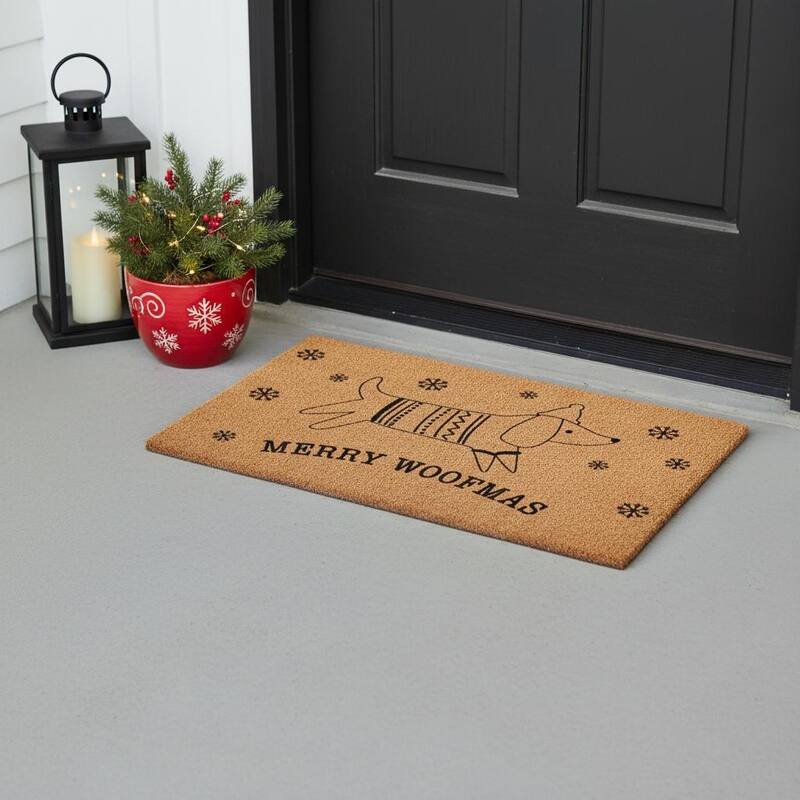 HomeRoots 24" X 36" Brown And Black Christmas Dachshund Outdoor Coir Door Mat - 24.00' X '36.00 - 24.00' X '36.00