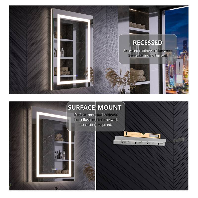 Modland 24"-42W x 36"H LED Medicine Cabinet Mirror with USB Charging,5x Magnifying Mirror