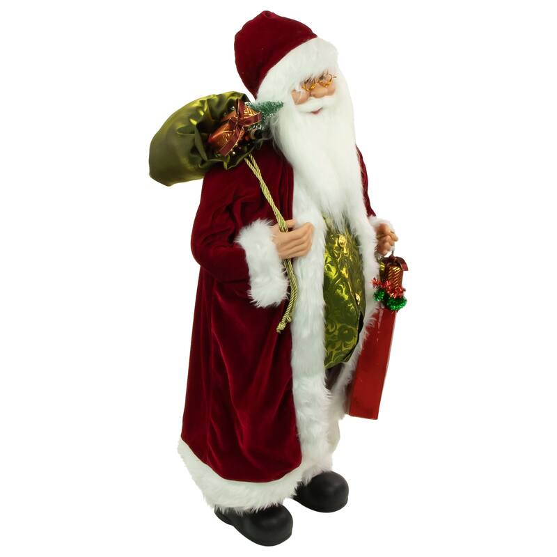 36" Poinsettia Santa Claus with Gift Bag Christmas Figure