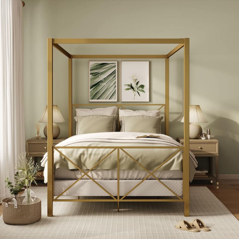 Furniture of America Rosemarie Canopy Metal Bed - Muted Gold - Full