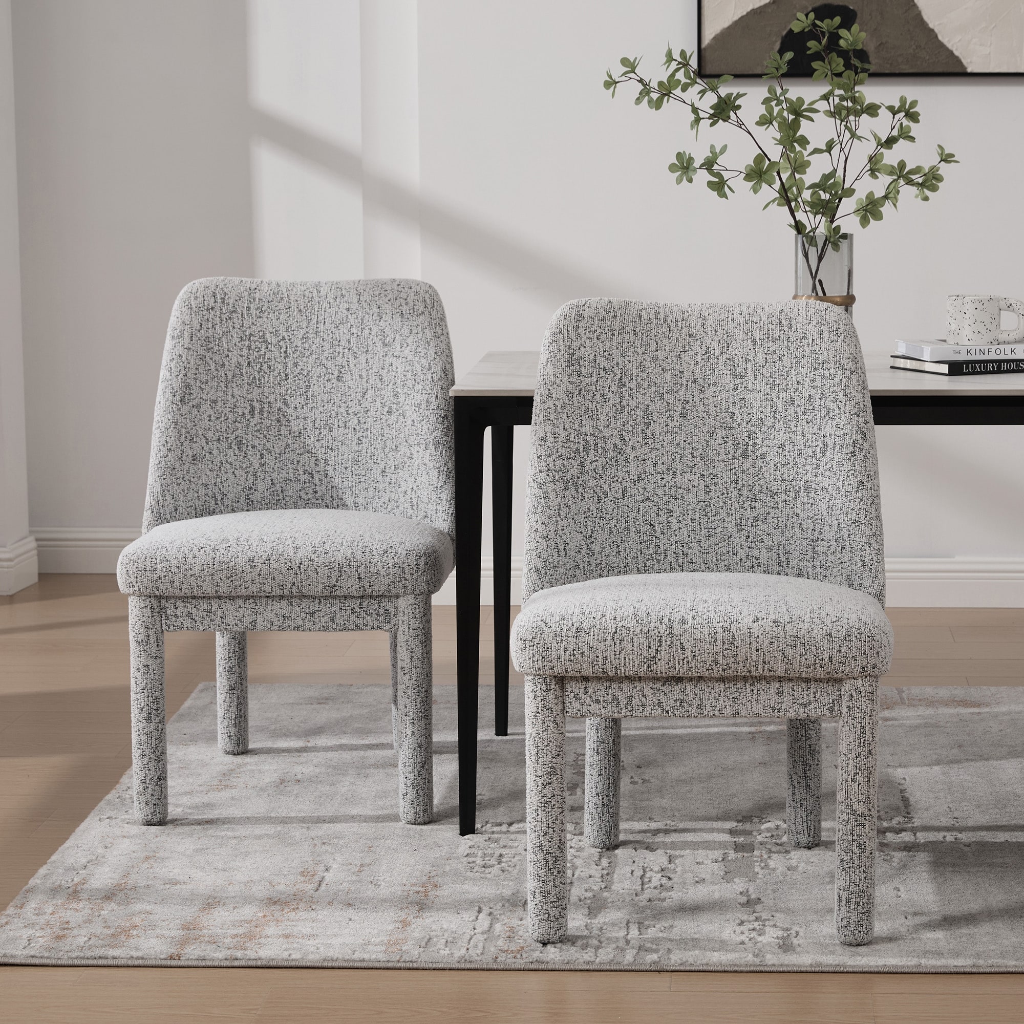 Upholstered Chenille Dining Chairs,High Curved Backrest,Set of 2
