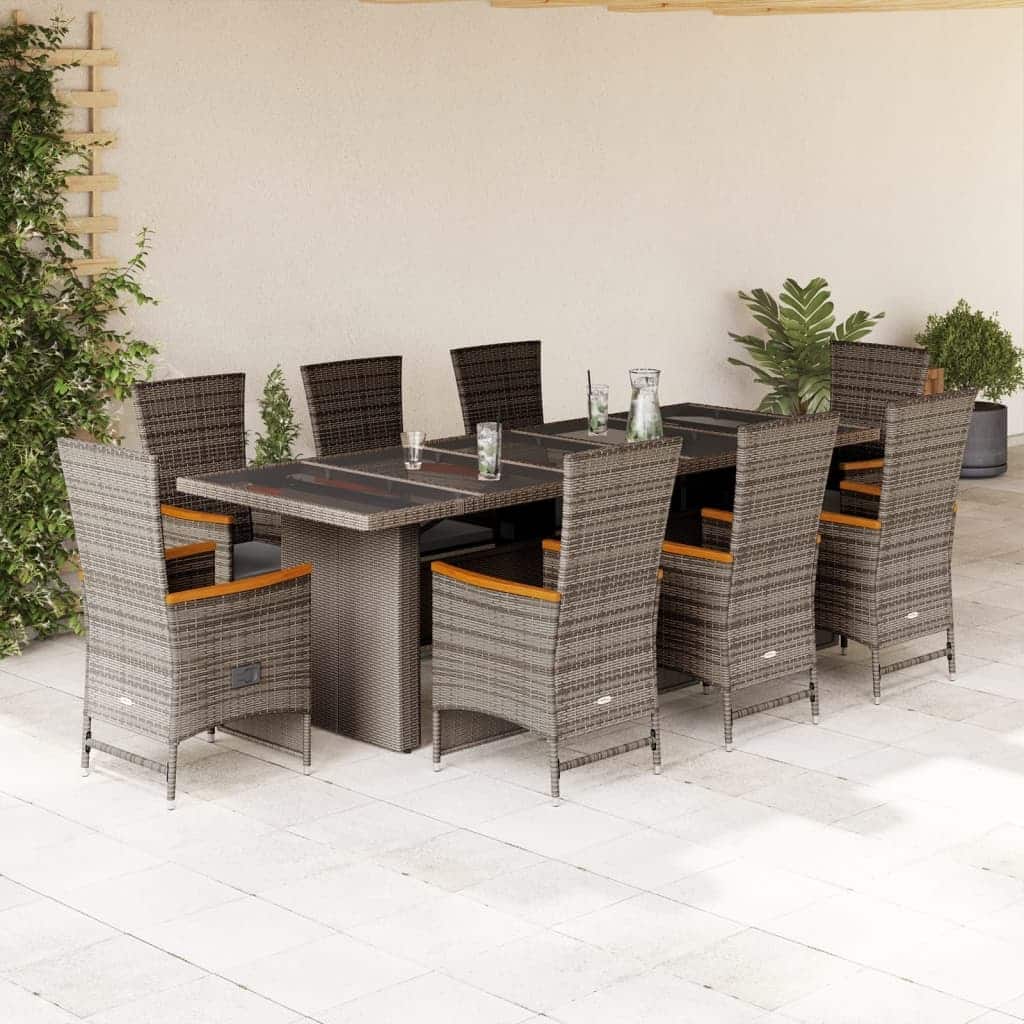 vidaXL Patio Dining Set with Cushions Garden Outdoor Furniture Gray Poly Rattan - 22.8" x 24.4" x 42.5"