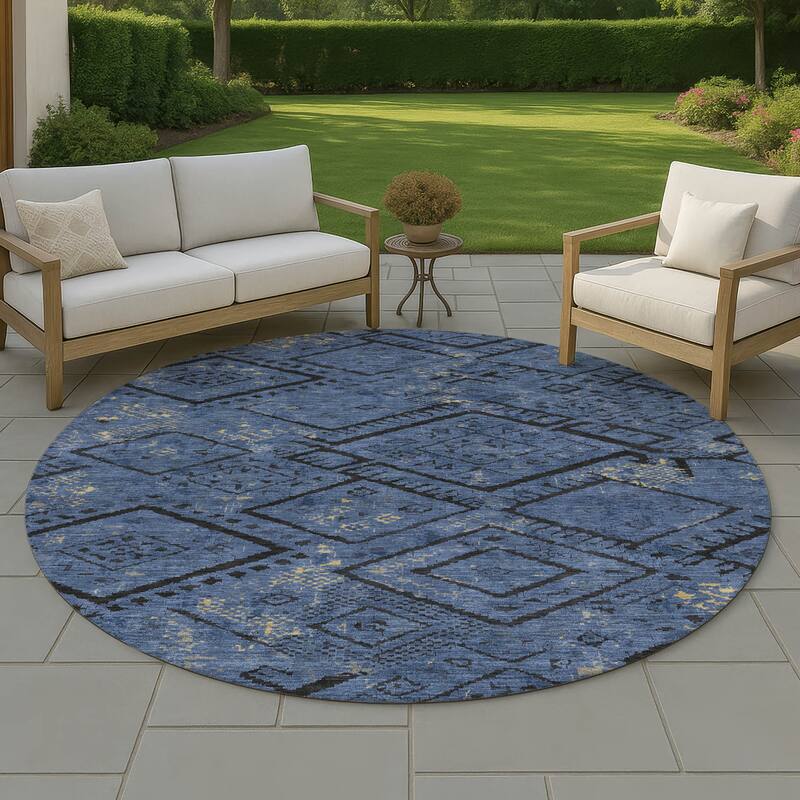 Machine Washable Indoor/ Outdoor Global Andes Chantille Rug - Navy - 8' x 8'