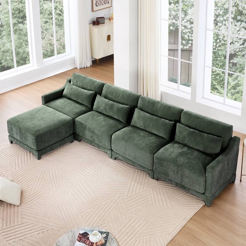 Chenille Upholstered Sofa with Lumbar Pillows