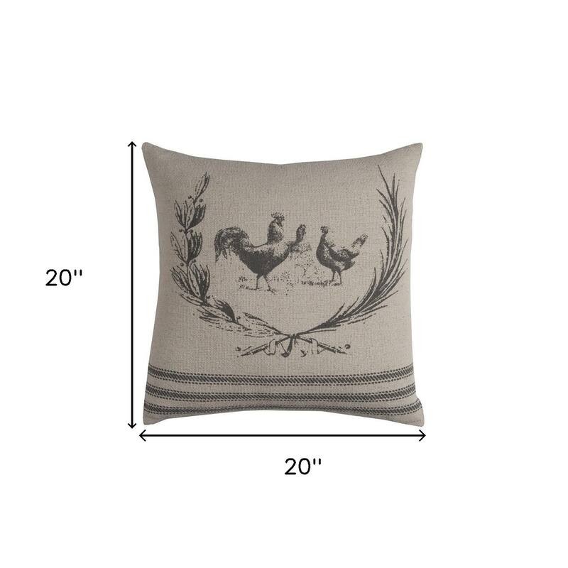HomeRoots 20" Natural and Gray Cotton Throw Pillow