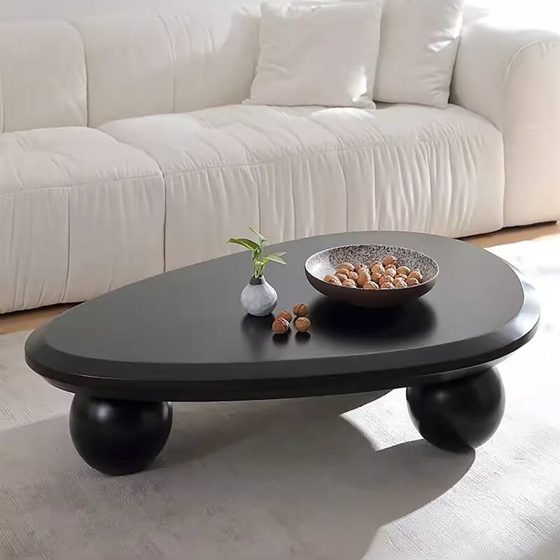51" Modern Wood Coffee Table with 3 ball legs - Black