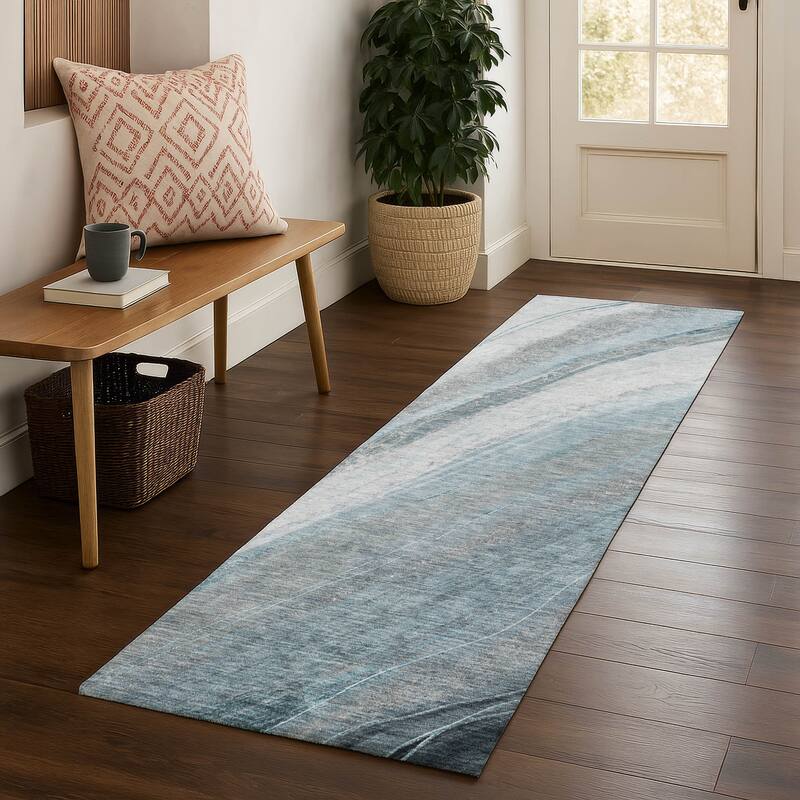 Premium Washable Super Soft Modern Motion Mayfield Rug - Teal - 2'3" x 7'6"