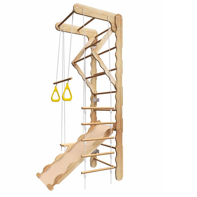 GDF Studio - Montessori Foldable Wooden Pikler Triangle Climbing Set for Kids - Natural Wood