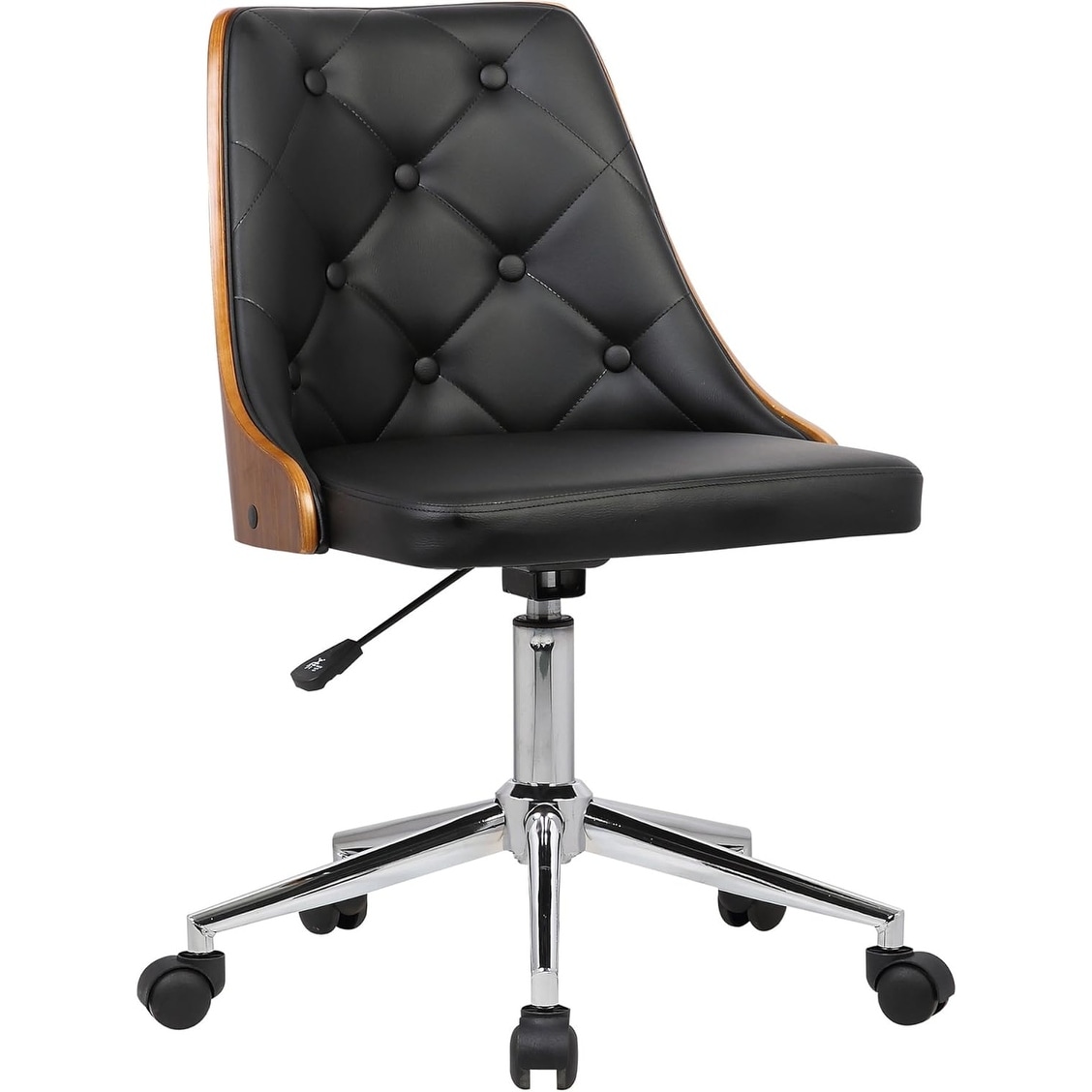 Black Faux Leather Office Chair with Chrome Finish and Diamond Design