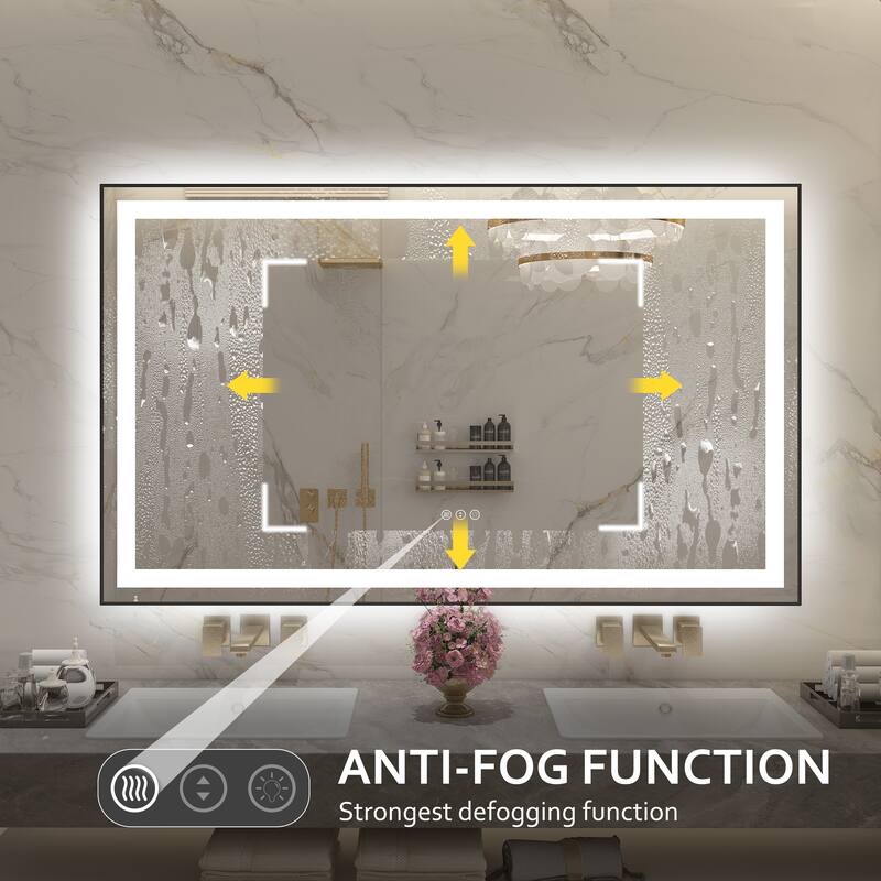 QuivaraView Aluminum front light and backlit LED lighted Framed Tempered Glass Bathroom Vanity Wall Mounted Mirror