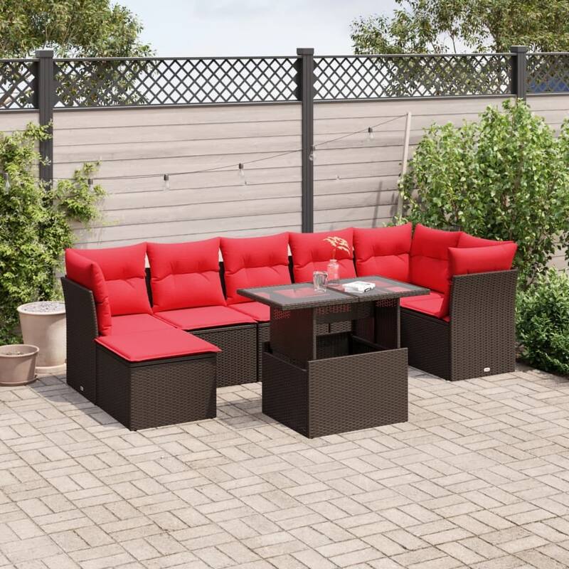 vidaXL 8 Piece Patio Sofa Set with Cushions Black/Brown/Gray Poly Rattan - 24.4 x 24.4 x 27.2 - Brown without storage