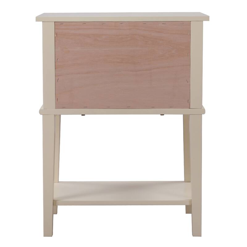 2-Drawers Solid Wooden Nightstand Accent Table - 28" - Beige