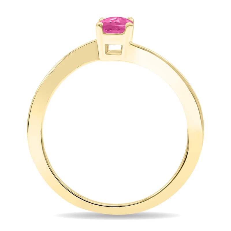 Women's Solitaire Oval Shaped Pink Topaz Wave Ring in 10K Yellow Gold