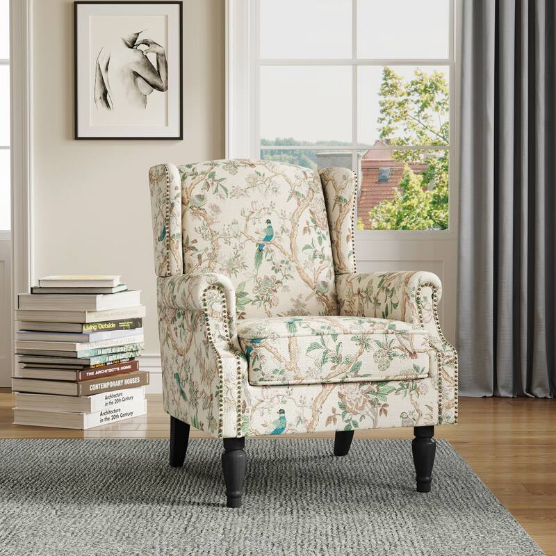 Wingback Accent Chair Nailhead Trim Living Room Reading Chair - Bird