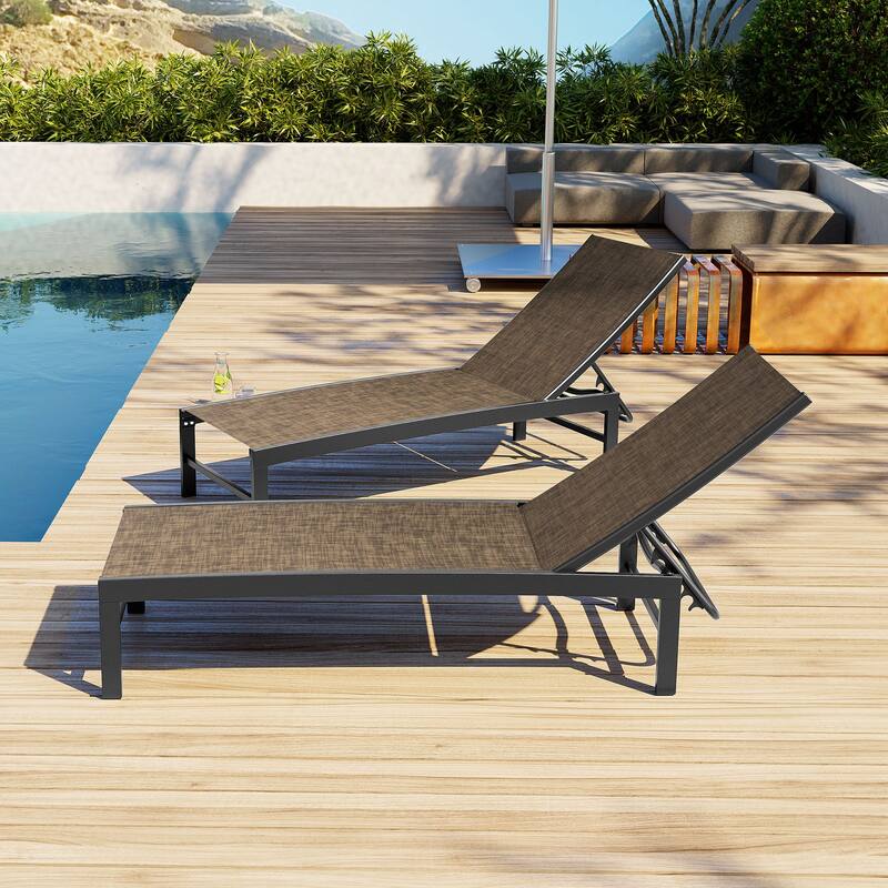 VredHom Outdoor Aluminum Adjustable Chaise Lounge Chairs (Set of 2) - 60.4 in L * 24.6 in W * 16.1/40.8 in H