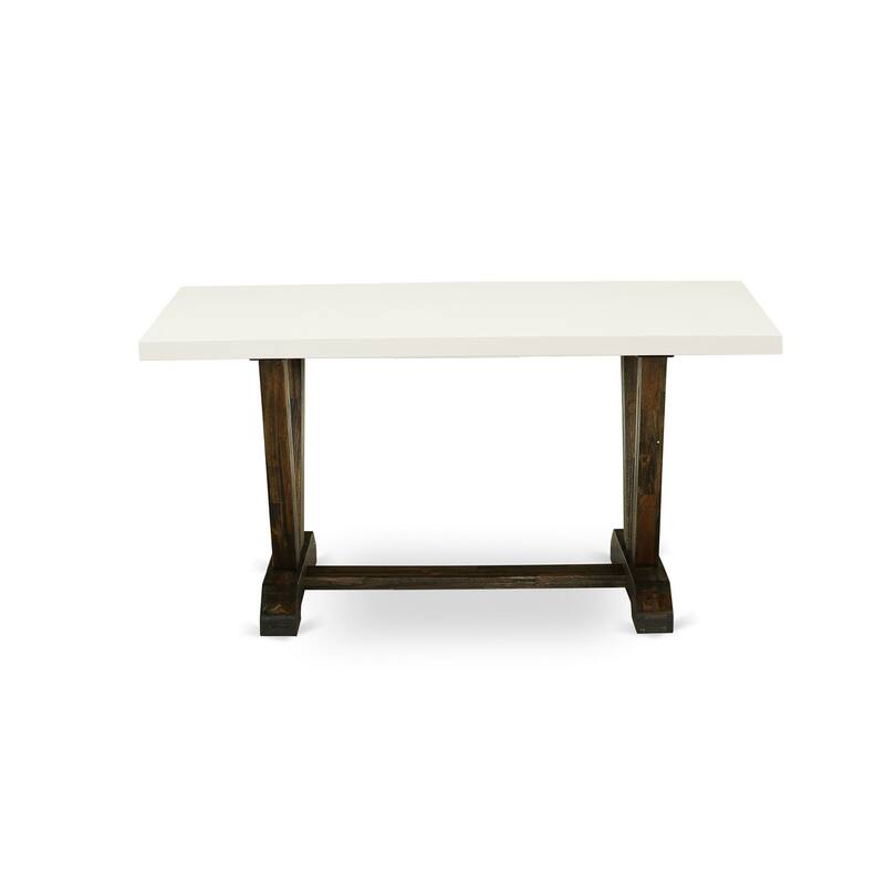 HomeStock 7-Piece Distressed Jacobean Finish Solid Wood Top Dining Table with 6 Parson-Chairs