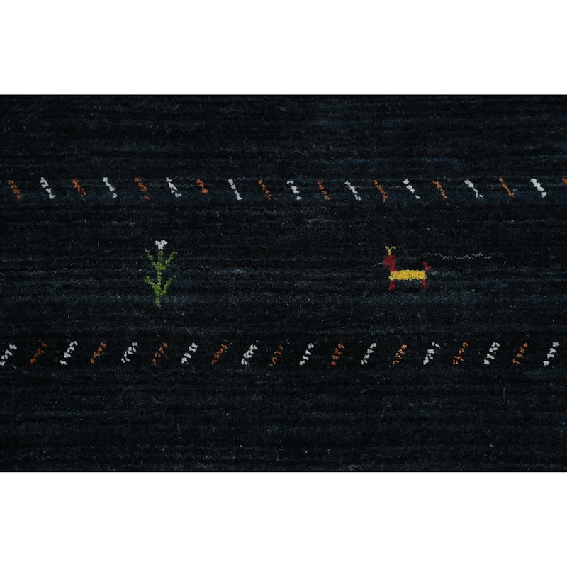Hand Knotted Oriental 100% Wool Carpet Tribal Animal Pictorial Navy Blue & Blues Gabbeh Area Rug - 9' 9'' X 8' 1''
