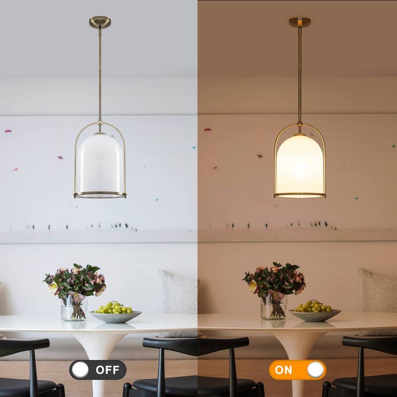 Brushed Gold Bucket Pendant Light with White Glass Dome Bedroom Foyer - Dia.11.02-in