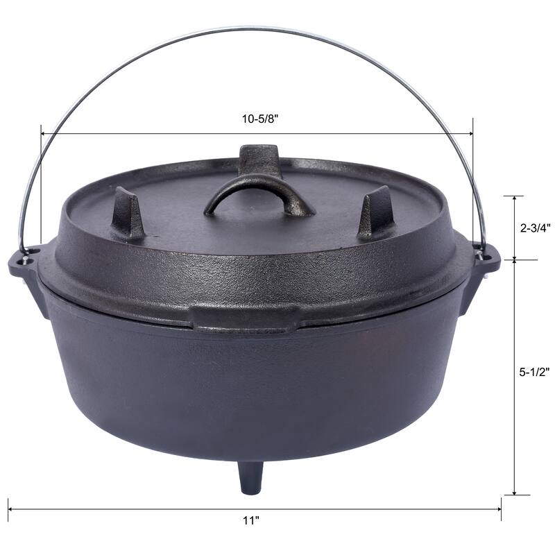 Pre-Seasoned Cast Iron Dutch Oven for Outdoor Camping, 2-in-1 Cast Iron Dutch Oven Pot with Versatile Skillet Lid