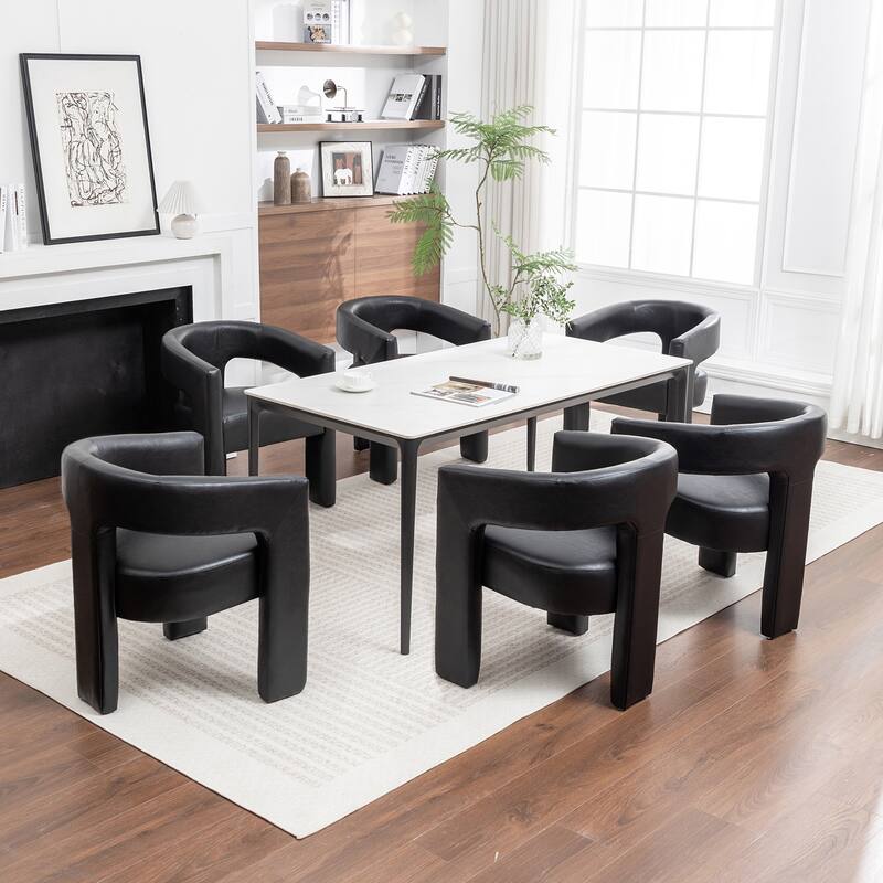 SEYNAR Modern Glam PU Leather Upholstered Dining Chair, Open-Back Accent Chair Set of 6 - Black