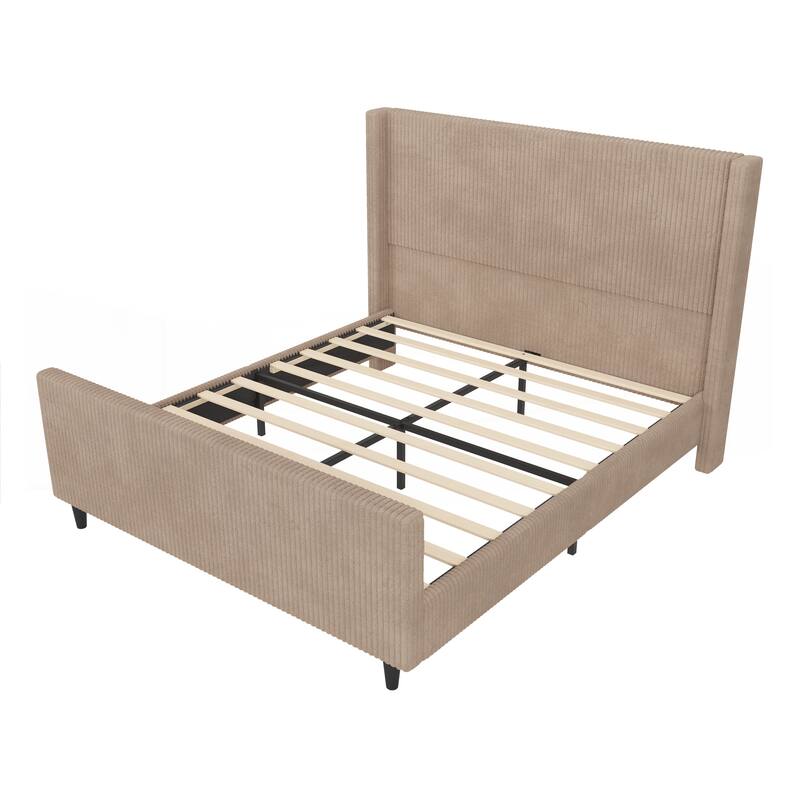 50.7Inch High Headboard Corduroy Upholstered Bed Frame
